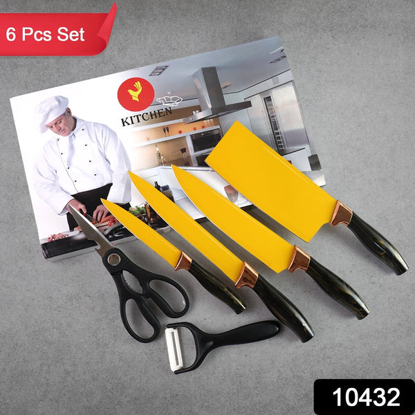 6 Pcs Professional Kitchen Knife Set with Chef Knives, Cleaver, Peeler & Scissors - kongkits.com