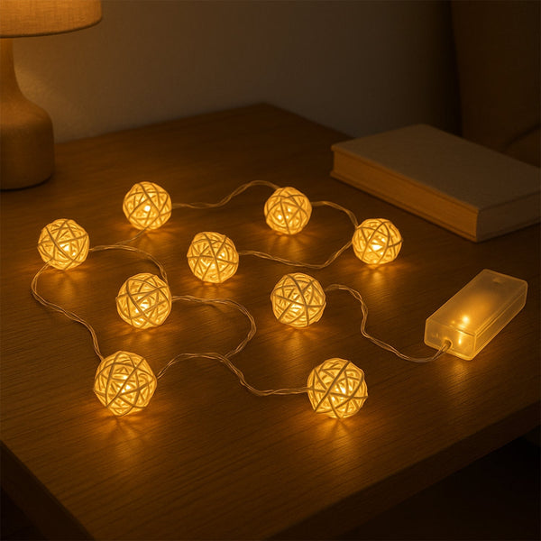 Battery Operated Rattan Ball String Decorative Fairy Lights - kongkits.com