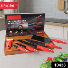 Kitchen Knife Set with Marble - Coated Blades & Red Handles (6 Pc) - kongkits.com