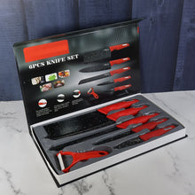 Kitchen Knife Set with Marble - Coated Blades & Red Handles (6 Pc) - kongkits.com