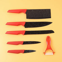 Kitchen Knife Set with Marble - Coated Blades & Red Handles (6 Pc) - kongkits.com