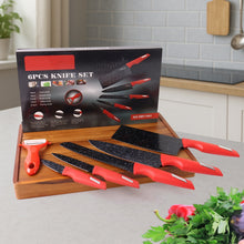 Kitchen Knife Set with Marble - Coated Blades & Red Handles (6 Pc) - kongkits.com