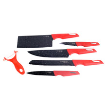 Kitchen Knife Set with Marble - Coated Blades & Red Handles (6 Pc) - kongkits.com