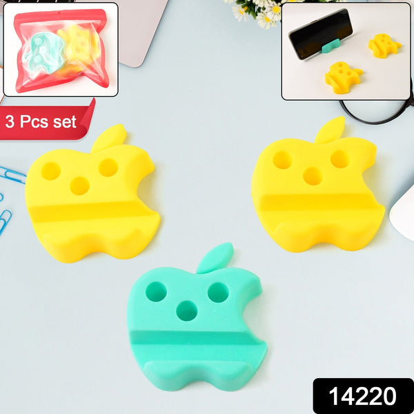 Multi - Functional Apple - Shaped Plastic Mobile Stand with Pen Holder (3 Pc / Mix Color) - kongkits.com