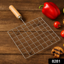 Stainless Steel Square Papad jali, Barbecue Grill Rack with Wooden Handle (1 Pc) - kongkits.com