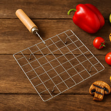 Stainless Steel Square Papad jali, Barbecue Grill Rack with Wooden Handle (1 Pc) - kongkits.com