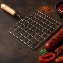 Stainless Steel Square Papad jali, Barbecue Grill Rack with Wooden Handle (1 Pc) - kongkits.com